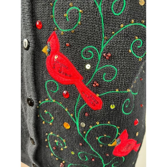 Kim Rogers Womens Festive Cardinal Embroidered Sweater Vest Black Size L - Picture 7 of 16